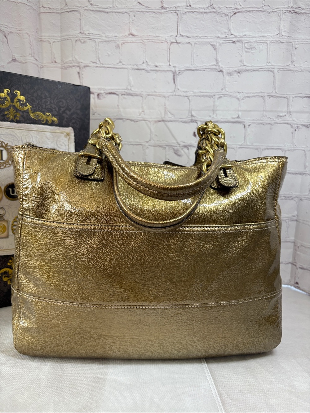 Coach Madison Tribeca Crinkled Metallic Gold Patent Leather Tote No.C1093-15373 - Picture 6 of 15
